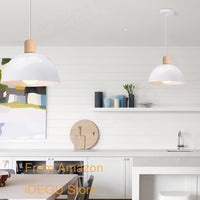 1 x RAW Customer Returns iDEGU 2 Pieces Retro Pendant Lights 20CM LED Wooden Metal Ceiling Lamp Modern Scandinavian Style Chandelier Semicircle Ceiling Light for Living Room Dining Room Bedroom White  - RRP €32.99