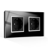 1 x RAW Customer Returns CNBINGO glass Schuko socket double - design protective contact wall socket with glass frame - double socket flush-mounted in black - with mounting material - design inner frame square - RRP €23.59