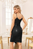 2 x Brand New Women s Cocktail Dress Sequin Dress Sexy Party Dress V-Neck Spaghetti Straps Evening Dress Bodycon Dress Black XL - RRP €53.2