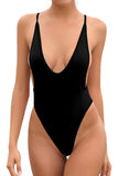 1 x RAW Customer Returns SHEKINI Women s One-Piece Swimsuit V Neck Backless Swimwear Brazil Thong High Cut Monokini Beachwear Swimsuit XL, Black  - RRP €32.8