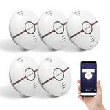 1 x RAW Customer Returns Smoke detector Wi-Fi with replaceable battery mute button, smart fire alarm, auto self-check function, complies with EN 14604 standard 5 pack  - RRP €141.17