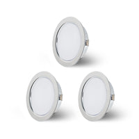 1 x RAW Customer Returns KYOTECH LED recessed furniture light dimmable 230V 4W 4000K warm white G4 LED 300LM bulb furniture recessed spotlight, drill hole 54-58mm and 20mm flat, brushed stainless steel chrome set of 3 - RRP €20.41