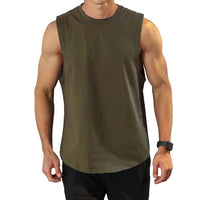 1 x RAW Customer Returns Rane Sports Men s Bodybuilding Training Tank Tops Athletic Training Gym Vest Cotton Cropped Sleeveless Muscle T-Shirt 03 Army Green 2XL - RRP €19.52