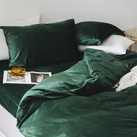 1 x RAW Customer Returns Omela 4-piece warm fleece winter bed linen 135 x 200 cm dark green cashmere touch plush duvet cover with pillowcase 80 x 80 cm fluffy coral fleece microfibre winter bed linen set zip - RRP €63.42