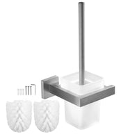 1 x RAW Customer Returns EXLECO glass toilet brush with 2 replacement brushes WC brush made of matt satin glass toilet brush set wall-mounted toilet holder WC set bathroom accessory long handle removable brushed stainless steel holder - RRP €25.1