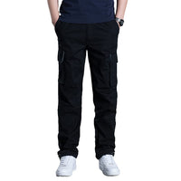 1 x RAW Customer Returns Olmecs Men s Elastic Cotton Plus Size Straight Cargo Pants with Pockets Spring Autumn Black L - RRP €39.99