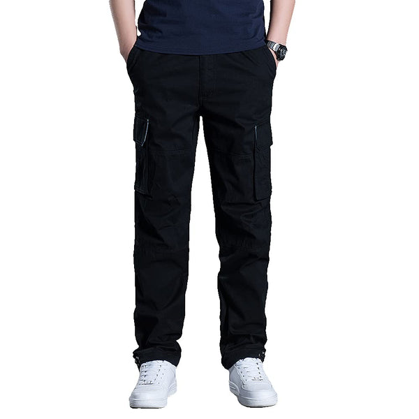 1 x RAW Customer Returns Olmecs Men s Elastic Cotton Plus Size Straight Cargo Pants with Pockets Spring Autumn Black L - RRP €39.99