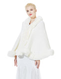 1 x RAW Customer Returns BEAUTELICATE Women s Poncho Winter Knitted Cape Stole Faux Fur Shawl Elegant Bolero Shrug for Bride Wedding Party Ivory, one size  - RRP €36.98