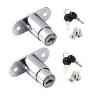 2 x RAW Customer Returns Sliding door lock, furniture lock, cabinet lock, cylinder furniture lock, pressure lock for drawer, with key set for filing cabinets, cabinet doors, display cases, drawers cabinets accessories silver  - RRP €36.0