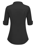 1 x RAW Customer Returns Hotouch Women s Black Blouse Short Slim Fit Shirt with V-Neck Basic Shirt Button Down Casual Tops Black XXL - RRP €27.99