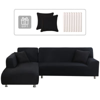 1 x RAW Customer Returns Lydevo Sofa Cover with Stretch Peninsula, Universal Left Right Corner Sofa Cover with 2 Pillowcases, L-Shaped Peninsula Sofa Cover, Chaise Longue Sofa Cover 2 Seater 2 Seater, Black  - RRP €56.59