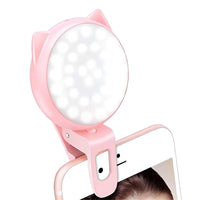 1 x RAW Customer Returns JISULIFE Selfie Clip-on Ring Light, Rechargeable Mini Light with 9 Levels, Adjustable Brightness, 32 LEDs, 2-8 Hours, USB Flash Lighting for iPhone Android Phone Photography, Video - Pink - RRP €25.73