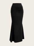 1 x RAW Customer Returns GORGLITTER Women s Fishtail Skirt Long Elegant Midi Skirt Summer Skirts Tight Skirt with Pleated Look Black XL - RRP €30.24