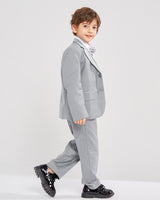 1 x RAW Customer Returns LOLANTA 5-piece boys tuxedo gray boys suit, page boy suits boys wedding fits, 128-134 label size 130  - RRP €54.98