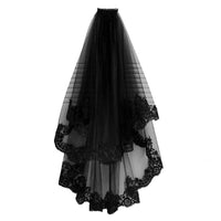 2 x Brand New FRCOLOR Halloween Black Veil Lace Bridal Bride Mesh Lace Lace Wedding Veil Photography Props Hair Accessories Cosplay Dress for Costume Party Cosplay Ball Black  - RRP €49.98