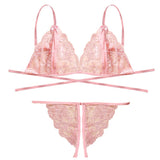 1 x Brand New HOTSO women s lingerie set lace lingerie set erotic bra and panties set halter underwear set women v-neck lingerie, pink - RRP €27.6