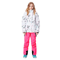 1 x RAW Customer Returns HOTIAN Women s Snowsuit, Waterproof Windproof Winter Warm Snow Skiing Sets, for Hiking Climbing Insulated Snowboarding WH PK L - RRP €152.87