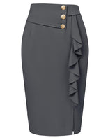 1 x Brand New Women s Skirt Elegant Pencil Skirt with Slit Skirt with Ruffles Business Leisure Pencil Skirt Black S - RRP €25.7