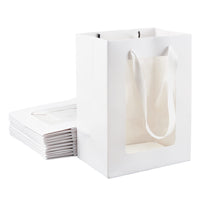 1 x RAW Customer Returns BENECREAT 50pcs White Paper Bag with Window, Candy Gift Paper Bag with Visible Window, Drawstring Handle for Wedding, Valentine s Day, 12x7x16cm - RRP €32.09