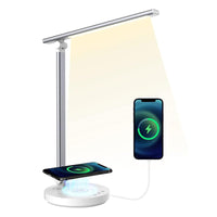 1 x RAW Customer Returns SHEEPPING Desk Lamp Led Wireless Charger Dimmable Table Lamp Office Lamp Touch Control Charging Function Bedside Lamp with USB Charging Port 5 Colors and 5 Brightness Levels Memory Function Silver - RRP €22.99