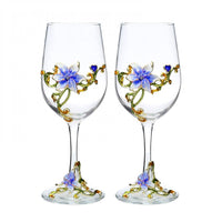 1 x RAW Customer Returns Handmade Painted Enamel Flower Gin Balloon Glass Wine Glass Set, Red Wine Set of 2, Birthday Gift for Women Mom Friends Mother s Day Lead Free Blue Lily Set of 2  - RRP €18.54