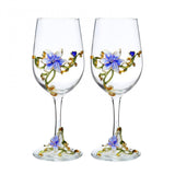 1 x RAW Customer Returns Handmade Painted Enamel Flower Gin Balloon Glass Wine Glass Set, Red Wine Set of 2, Birthday Gift for Women Mom Friends Mother s Day Lead Free Blue Lily Set of 2  - RRP €18.54