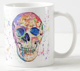 2 x Brand New Skull Mug Watercolor Art Colorful Gift for Birthday Work Office Christmas Tea Coffee White  - RRP €40.8