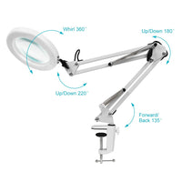 1 x RAW Customer Returns HJZ LED Magnifying Lamp, Workplace Lamp, 8 Diopter Magnifying Glass with Light - with Clamp Stand, Swivel Arm, Dimmable, 3 Color Modes, Magnifying Glass for Reading, Crafts - 8x Magnification White  - RRP €44.27