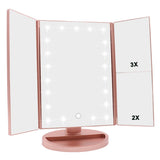 1 x RAW Customer Returns WEILY Makeup Mirror with Lighting, Foldable Cosmetic Mirror with 3X 2X 1X Magnification, 21 Natural LED Lights, Battery Operated Order USB Charging Dimmable Makeup Mirror Rose Gold  - RRP €29.99