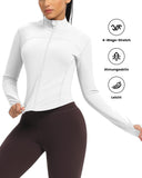 1 x RAW Customer Returns QUEENIEKE women s running jacket, breathable and lightweight sports jacket, long-sleeved defining jacket with thumb hole for fitness training jacket, jacket white M - RRP €32.26