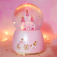 1 x RAW Customer Returns Music Box Crystal Ball with LED Night Light Snow Globe Musical Shape Castle Decoration Glass Ball Automatic Toy Gift Kids Christmas Birthday Pink TU - RRP €24.98