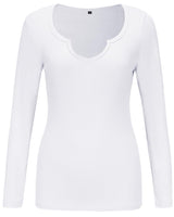 1 x RAW Customer Returns TrendiMax Women s Long-Sleeved Shirt Slim Fit Basic T-Shirt Sexy Tops Stretch Pullover V Neck Long Sleeve Tops Tee Shirts, White, L - RRP €24.19