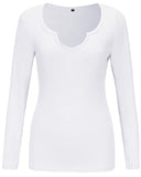 1 x RAW Customer Returns TrendiMax Women s Long-Sleeved Shirt Slim Fit Basic T-Shirt Sexy Tops Stretch Pullover V Neck Long Sleeve Tops Tee Shirts, White, L - RRP €24.19