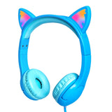 1 x RAW Customer Returns Kids Headphones, Cat Ears Headphones with LED Lights, Cat Headphones Safe Volume 85 dB Limited Headphones, Wired Toddler Headphones for Tablet Online School Travel, Blue - RRP €16.99