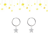 1 x RAW Customer Returns Bo Win 925 silver earrings women hoop earrings with pendant star earrings with 3A zirconia ladies earrings hanging silver hoop earrings diameter 16mm earrings silver for ladies women girls - RRP €17.54