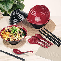 1 x RAW Customer Returns Ramen Bowl Set, Capacity 1032 ml Japanese Soup Bowl with Spoon and Chopsticks, for Pasta Udon Asian Noodles, Red Black Mixed 4 PCS  - RRP €36.99