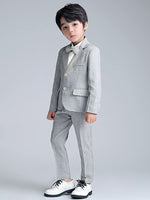 1 x RAW Customer Returns LOLANTA 3-piece boys plaid suit set, elegant blazer for wedding prom, formal wear jacket-pant-bow tie set gray, 10-11 years, label size 150  - RRP €39.98