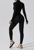 1 x RAW Customer Returns Ecupper Jumpsuits for Women Bodysuit Athletic One-Piece Zip Up Jumpsuit Rompers Long Sleeve Workout Outfit Black M - RRP €40.33