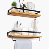 1 x RAW Customer Returns Anicoll Floating Wall Shelf Wooden Wall Mounted Floating Shelves with Towel Rack Rustic Storage Shelves Ideal for Living Room Bedroom Hallway Bathroom 2 Pieces Carbonized Brown  - RRP €24.99