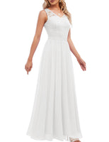 1 x RAW Customer Returns DRESSTELLS Women s Ball Gown Maxi Long Evening Dresses Chiffon Lace Bridesmaid Dresses Floor Length Cocktail Dress Confirmation Dress White L - RRP €58.48