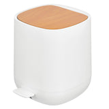 1 x RAW Customer Returns mDesign 5 L pedal waste bin for bathroom, kitchen or bedroom - small plastic waste bin - modern waste paper basket with removable inner bin and lid in bamboo look - white and brown - RRP €66.32