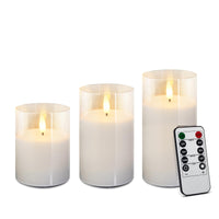 1 x RAW Customer Returns Rikiss LED candles flameless in glass, pure white flickering candles, column 7 x10 12 15 CM battery operated, candles with remote control and timer function - RRP €25.2