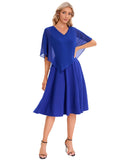 1 x RAW Customer Returns DRESSTELLS Chiffon Overlay Cape Dress, 2023 Mother of the Bride Cocktail Dress, Royal Blue, XL - RRP €52.99