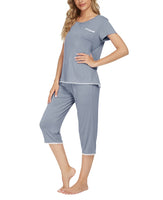 1 x Brand New MINTLIMIT Women s Summer Pajamas Short Sleeves Capri Pants Sleepwear Leisure Suit Sleepwear, Deep Grey B , M - RRP €28.22