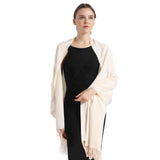 1 x RAW Customer Returns vimate Cream Cashmere Pashmina Scarf, Women Formal Wedding Pashmina Shawls and Wraps for Evening Dresses DE-Cream  - RRP €20.14