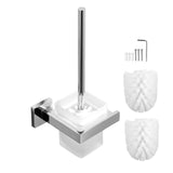 1 x RAW Customer Returns EXLECO Glass Toilet Brush with 2 Replacement Brushes Toilet Brush with Holder Made of Matt Glass Toilet Brush Wall Mounted Toilet Holder Toilet Set Bathroom Accessories Long Handle Removable Mirror Polished Holder - RRP €26.68