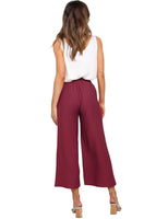 1 x RAW Customer Returns FANCYINN women 2 piece crop pants set with wide leg wide strap V-neck tank high waist cropped paper bag pants with belt white top and wine red pants L - RRP €34.42