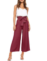 1 x RAW Customer Returns FANCYINN women 2 piece crop pants set with wide leg wide strap V-neck tank high waist cropped paper bag pants with belt white top and wine red pants L - RRP €34.42