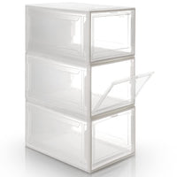 1 x RAW Customer Returns Yorbay shoe box, set of 3, stackable shoe organizer, plastic box with transparent door, reusable shoe storage, 37 x 26 x 20 cm, for shoes up to size 48, white - RRP €39.31