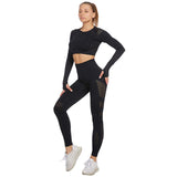 2 x RAW Customer Returns Jamron Women s Yoga Clothing Set Crop Top Leggings 2 Piece Tracksuit Gym Fitness Activewear Black SN05405 S - RRP €59.8